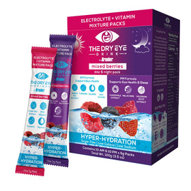 The Dry Eye Drink mixed-berry stick dissolving in water for refreshing hydration