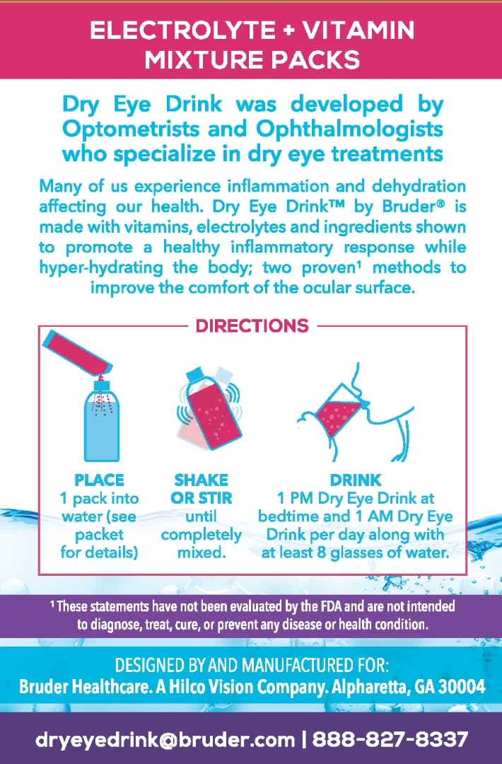 Glass of water with The Dry Eye Drink stick ready to dissolve for hydration