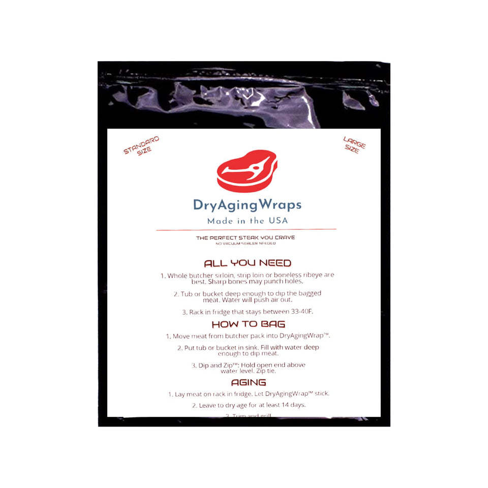 DryAgingWraps bag dip-and-zip method for at-home dry aging.