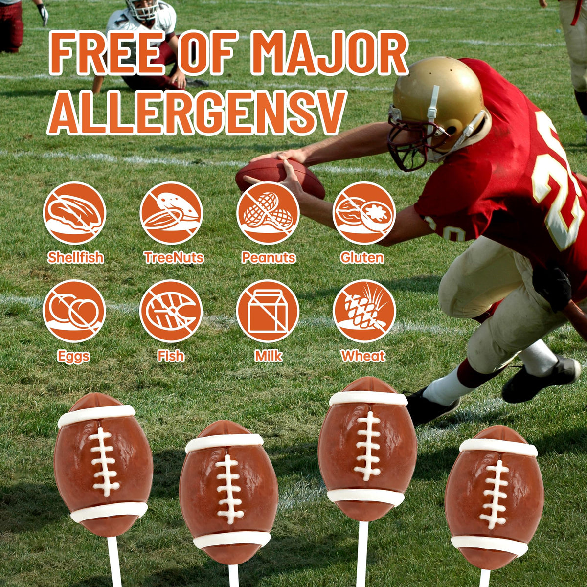 Duannick Football Candy lollipops with brown-white stitching detail for authentic presentation.