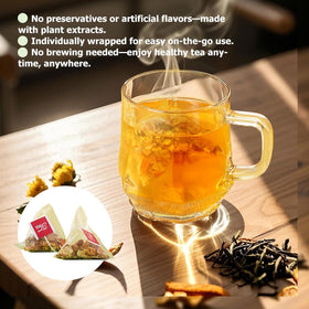 Close-up of DUARIHA ingredients in Chicory Gardenia tea shows natural botanicals for a calm sip.