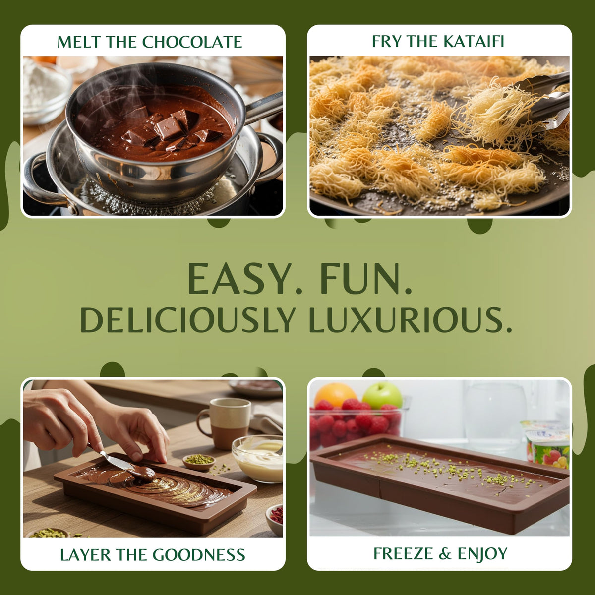 Dubai Chocolate Bar Kit Master milk-chocolate-wafers: smooth layers for luxurious homemade bars.