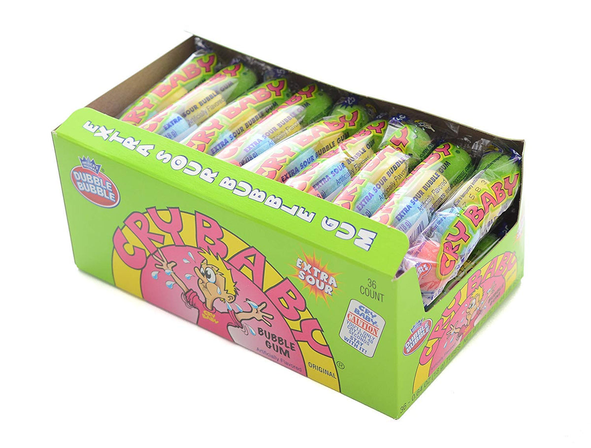 Dubble Bubble Cry Baby Extra Sour Tube front view for eye-catching party snacks.