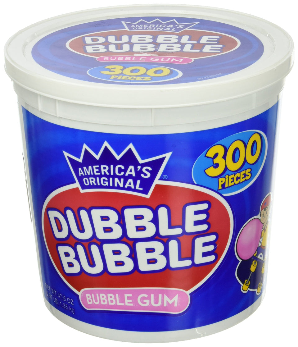 Dubble Bubble Original tub front view shows the classic chewy gum for sharing