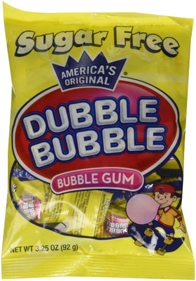 Dubble Bubble Sugar Free bags 12-pack on display, convenient for on-the-go snacking.
