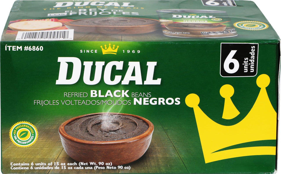 Ducal Instant Vegetarian Black Refried Beans pack of six, ready-to-eat protein boost