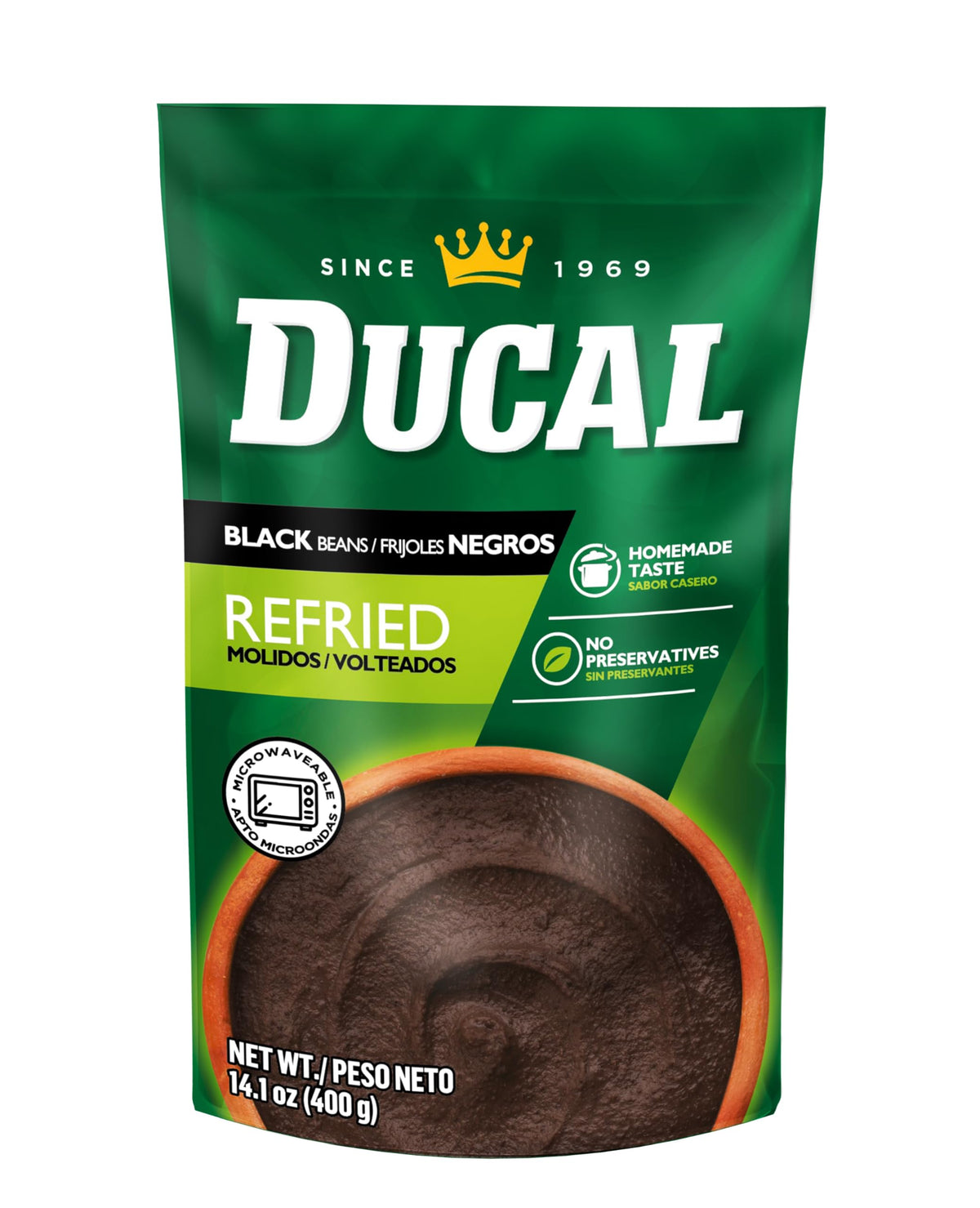 Ducal Refried Black Beans Pouch – ready-to-heat for quick, protein-rich meals.
