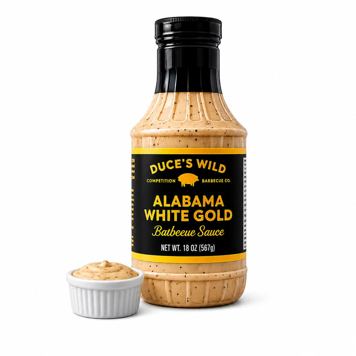 Duce's Wild Alabama White Gold sauce bottle showing creamy mayo base and label