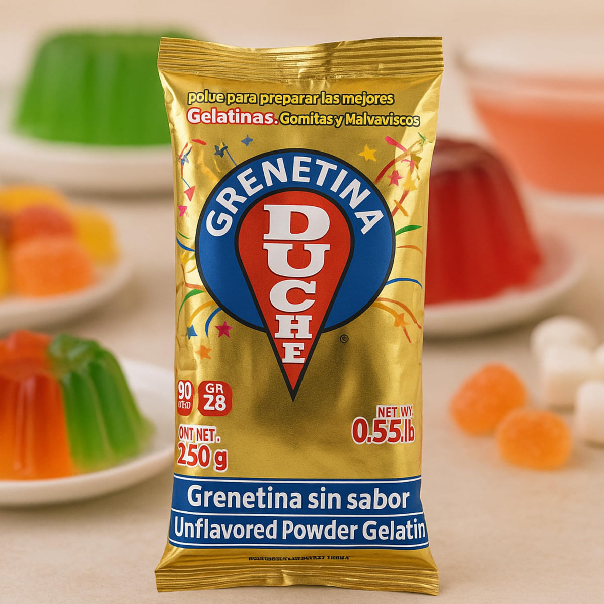Duche Grenetina Sin Sabor 290 Bloom provides strong gel strength for stable dishes