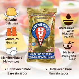 Duche Grenetina Sin Sabor used to craft gummy treats with firm texture
