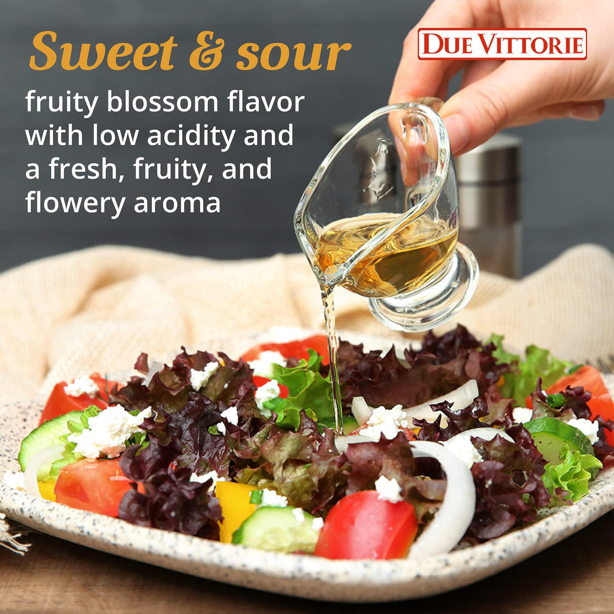 Dolceto White Balsamic Dressing pour ready for fruit and greens drizzle
