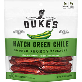 Duke's Hatch Green Chile Smoked Shorty Sausages pack, gluten-free and protein-rich.