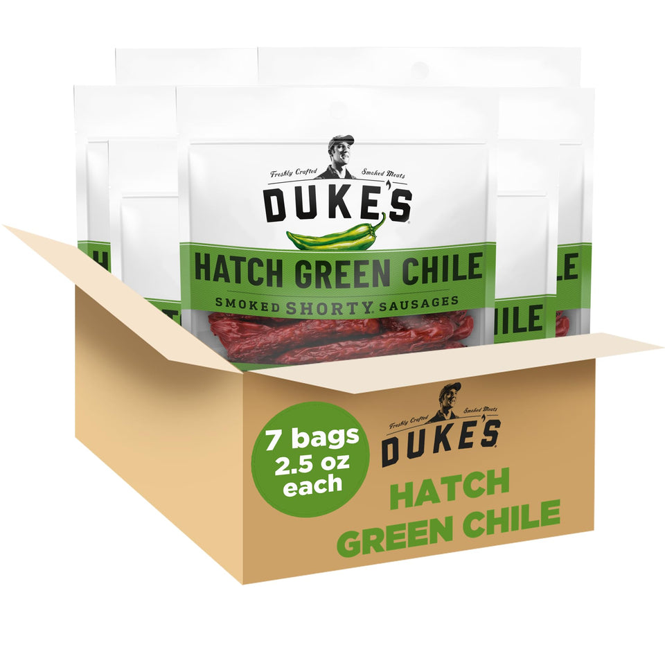 Duke's Hatch Green Chile Smoked Shorty Sausages pack ready to snack on the go