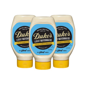 Duke's Light Mayonnaise squeeze bottle on counter for easy spreading.