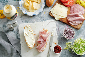 DUKE'S Real Mayonnaise texture closeup shows creamy, smooth consistency