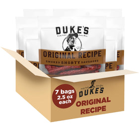 Duke's Original Smoked Shorty Sausages pack with seven gluten-free snack bags for on-the-go
