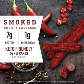 DUKE'S Shorty Sausages serrano oil infusion and hickory smoke aroma close-up.