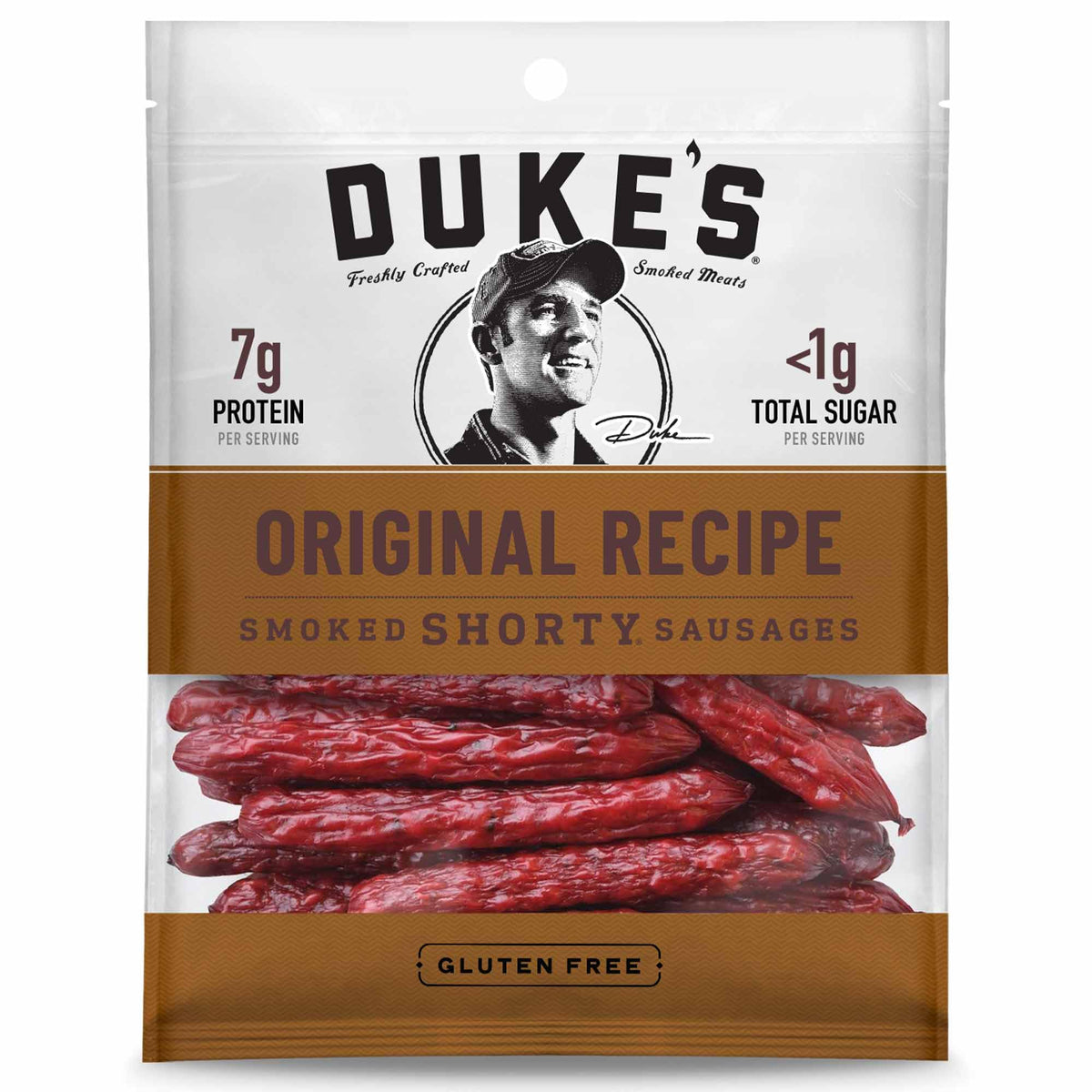 Duke's Pork Original Smoked Shorty Sausages pack-8 ready for on-the-go snacking.