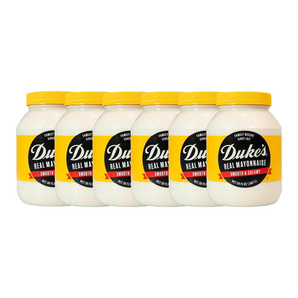 Duke's Real Mayonnaise jar shows smooth, creamy texture perfect for sandwiches.