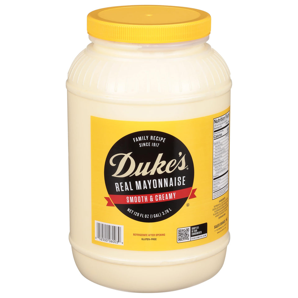 Duke’s Real Mayonnaise jar shows silky texture for sandwiches and dips.