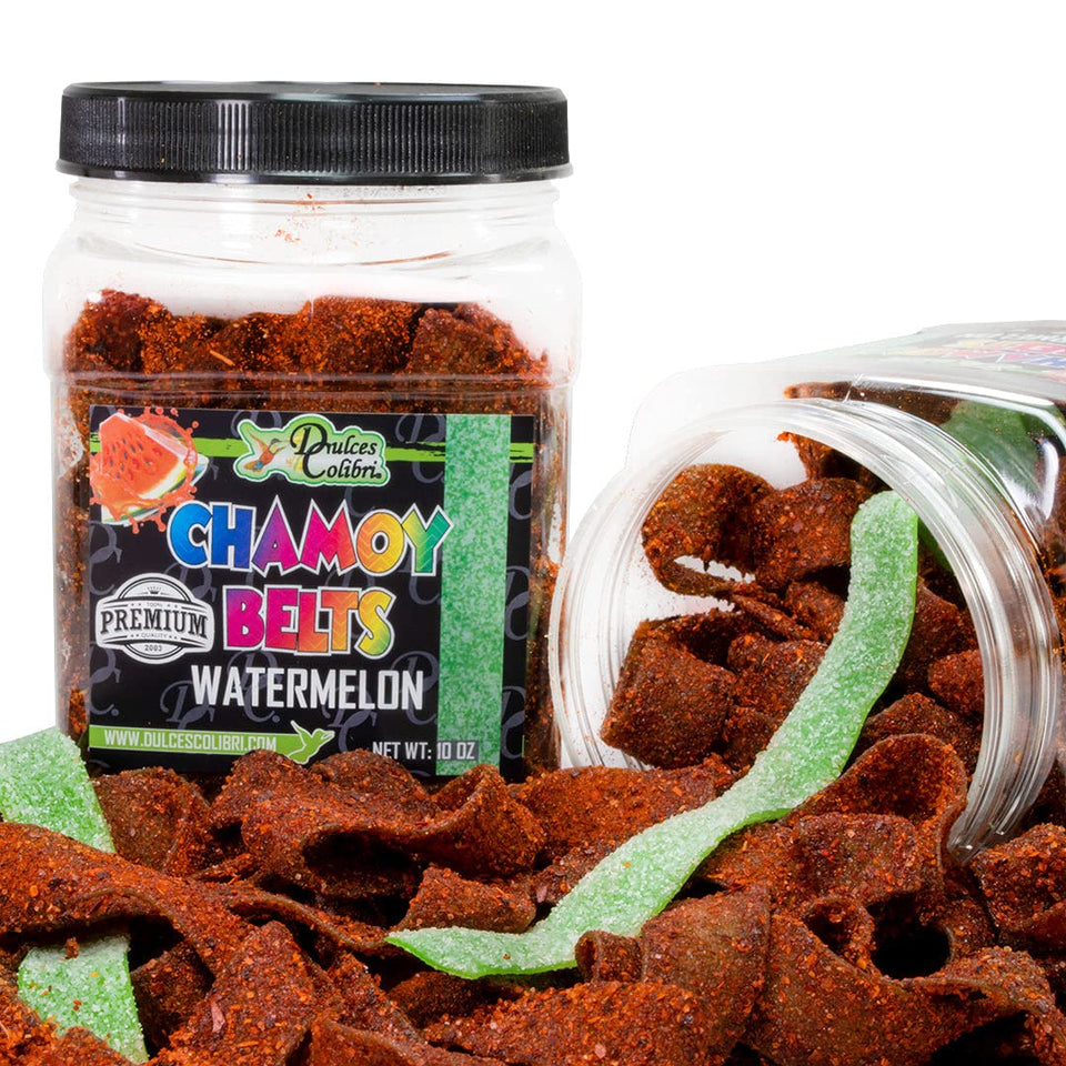 Dulces Colibri Watermelon Chamoy Belt jar for on-the-go snacking and bold flavor.