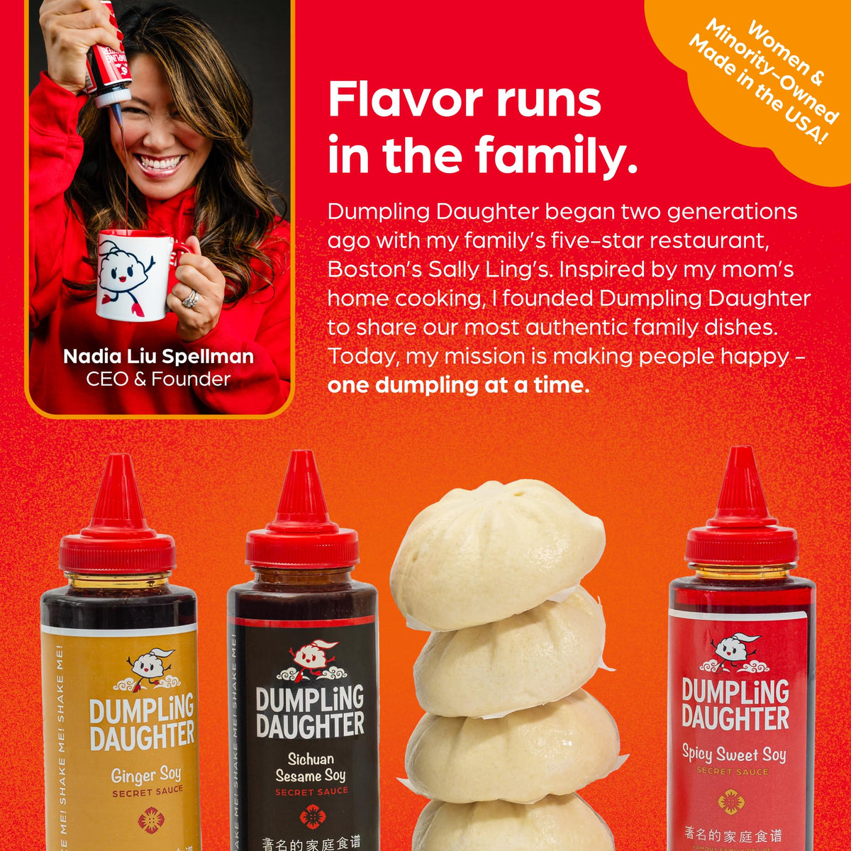 Dumpling Daughter ingredients highlight natural brown sugar and soy in sauce.