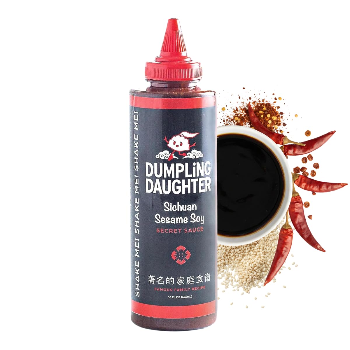 Dumpling Daughter Sichuan Sesame Soy bottle ready for pouring to elevate flavors.