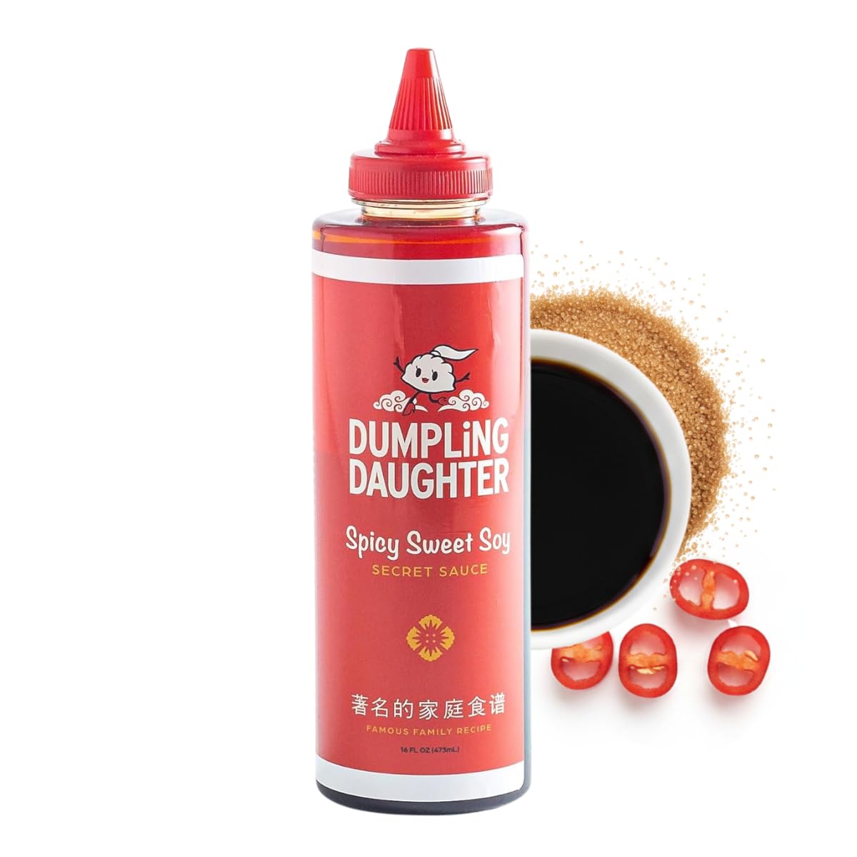 Dumpling Daughter spicy-sweet soy bottle ready for dipping and marinating.