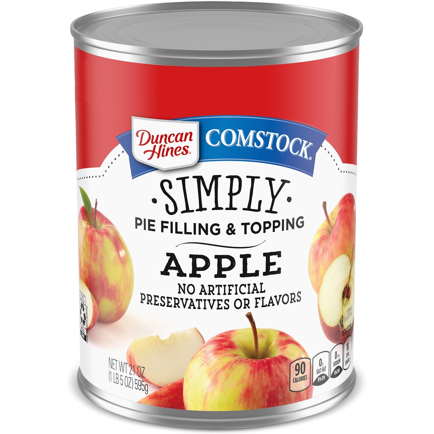 Duncan Hines Comstock Apple Pie Filling and Topping can for convenient pies.