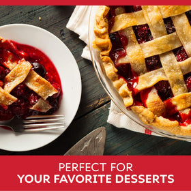 Duncan Hines Comstock More Fruit Cherry Pie Filling topping vanilla ice cream.