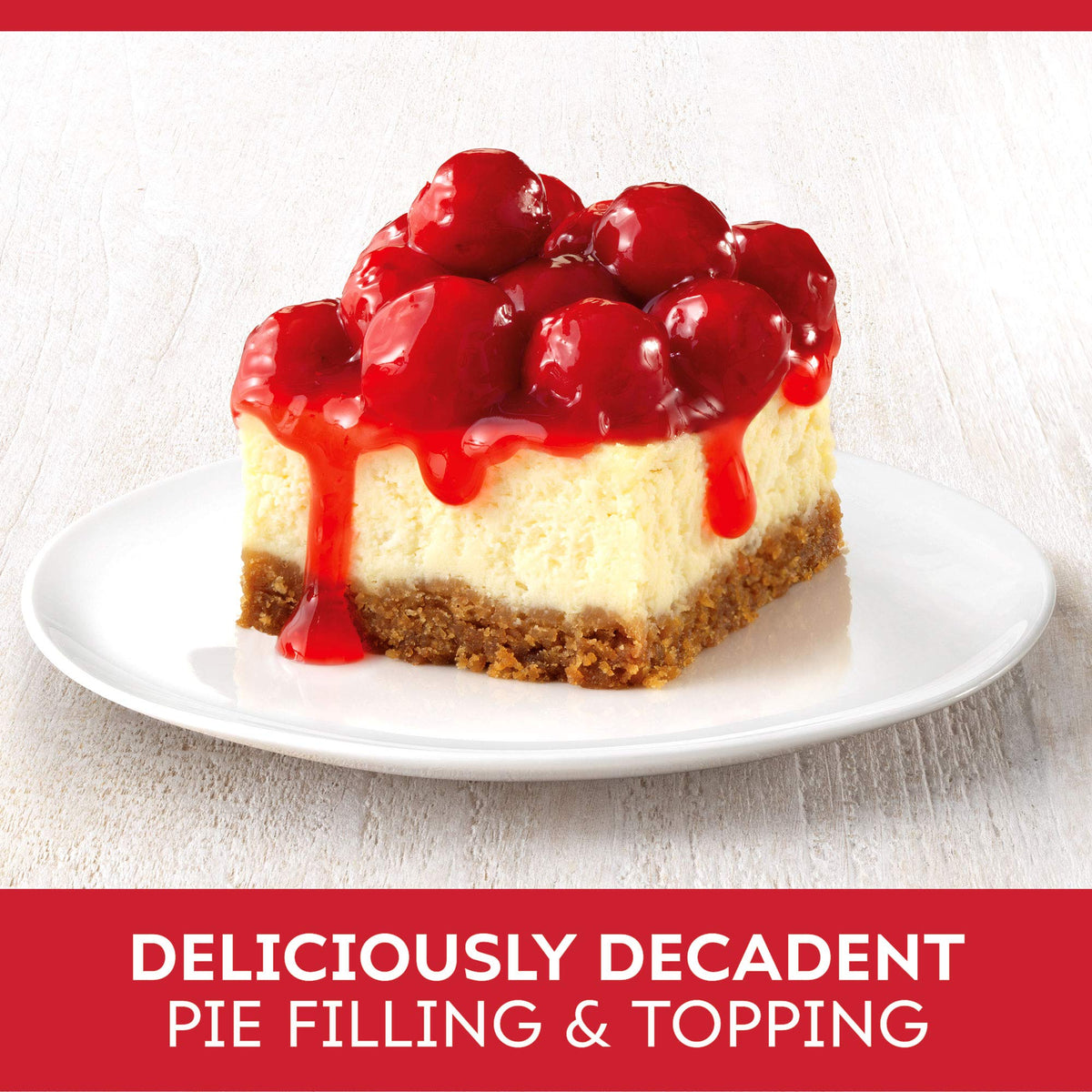 Duncan Hines Comstock cherry pie filling topping on a spoon for ready dessert prep.