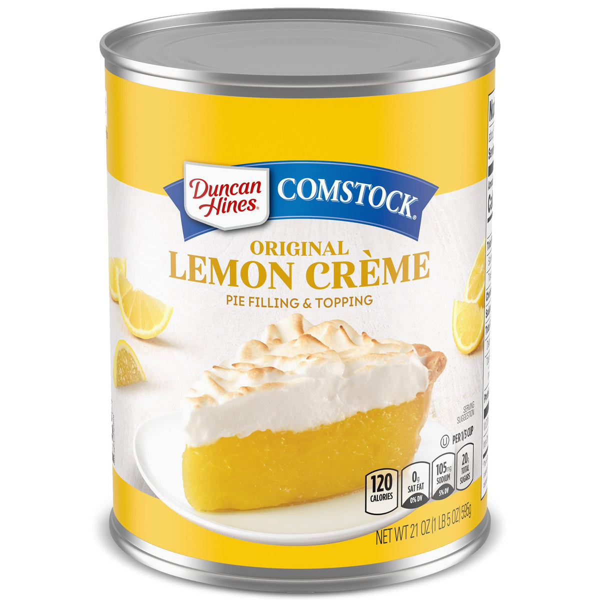 Duncan Hines Comstock Lemon Crème Pie Filling jar close-up for rich pies and desserts