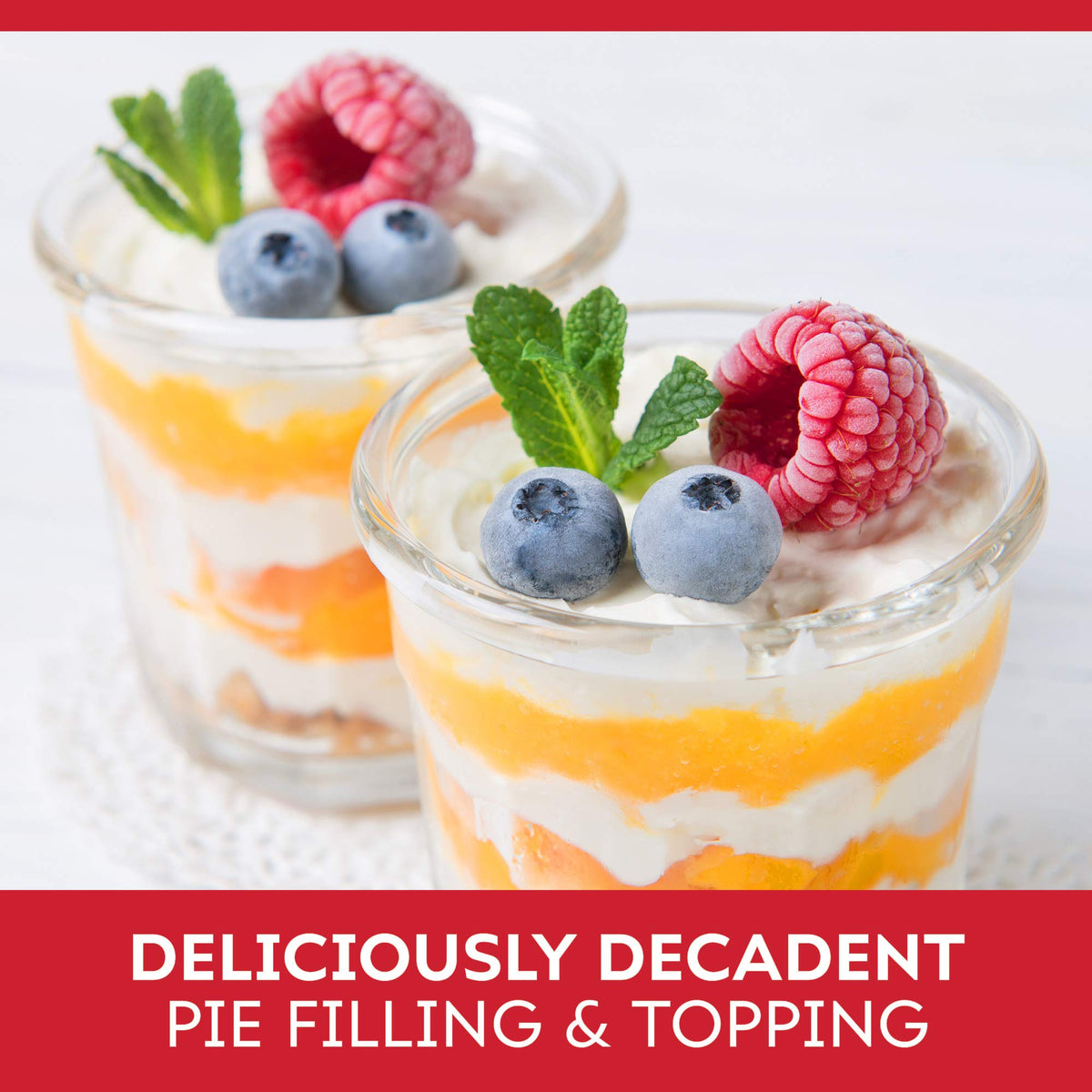 Duncan Hines peach filling pour image highlighting smooth texture for desserts.