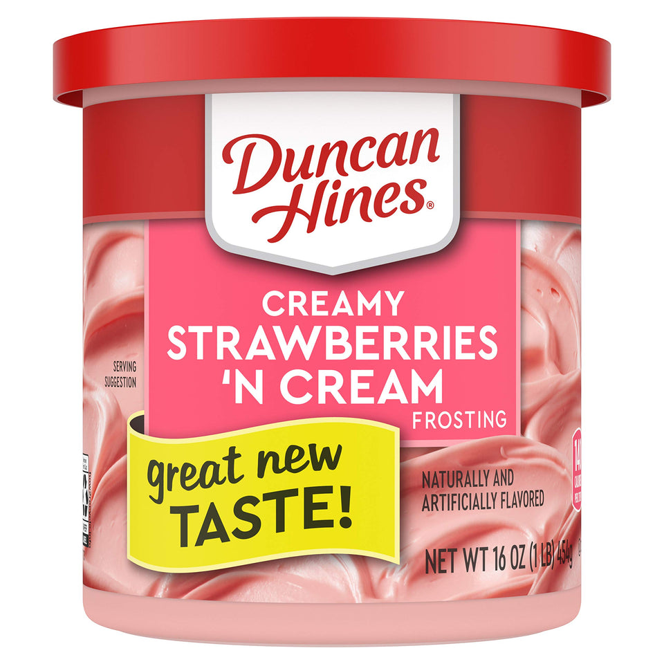 Duncan Hines Creamy Strawberries 'n Cream frosting pack of eight cans.