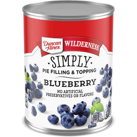Duncan Hines Wilderness blueberry pie filling jar close-up highlighting fresh fruit for pies or toppings