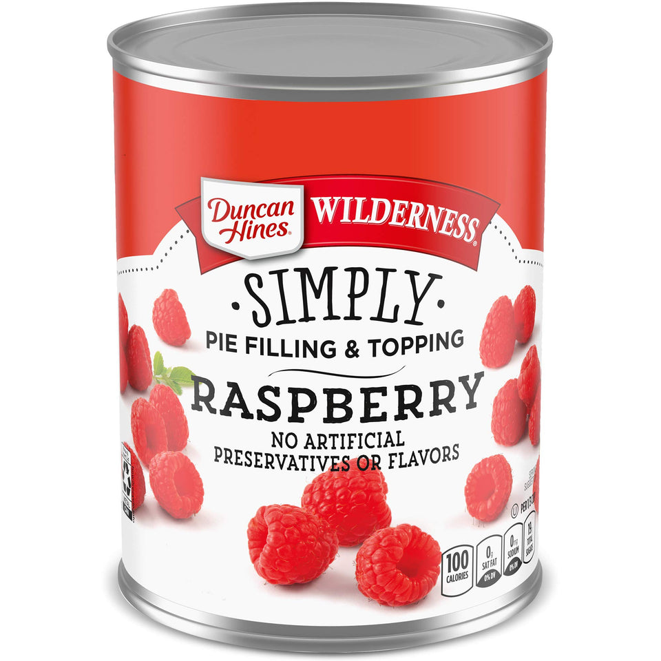 Duncan Hines Wilderness Raspberry filling jar showcases fresh berries for a homemade pie.