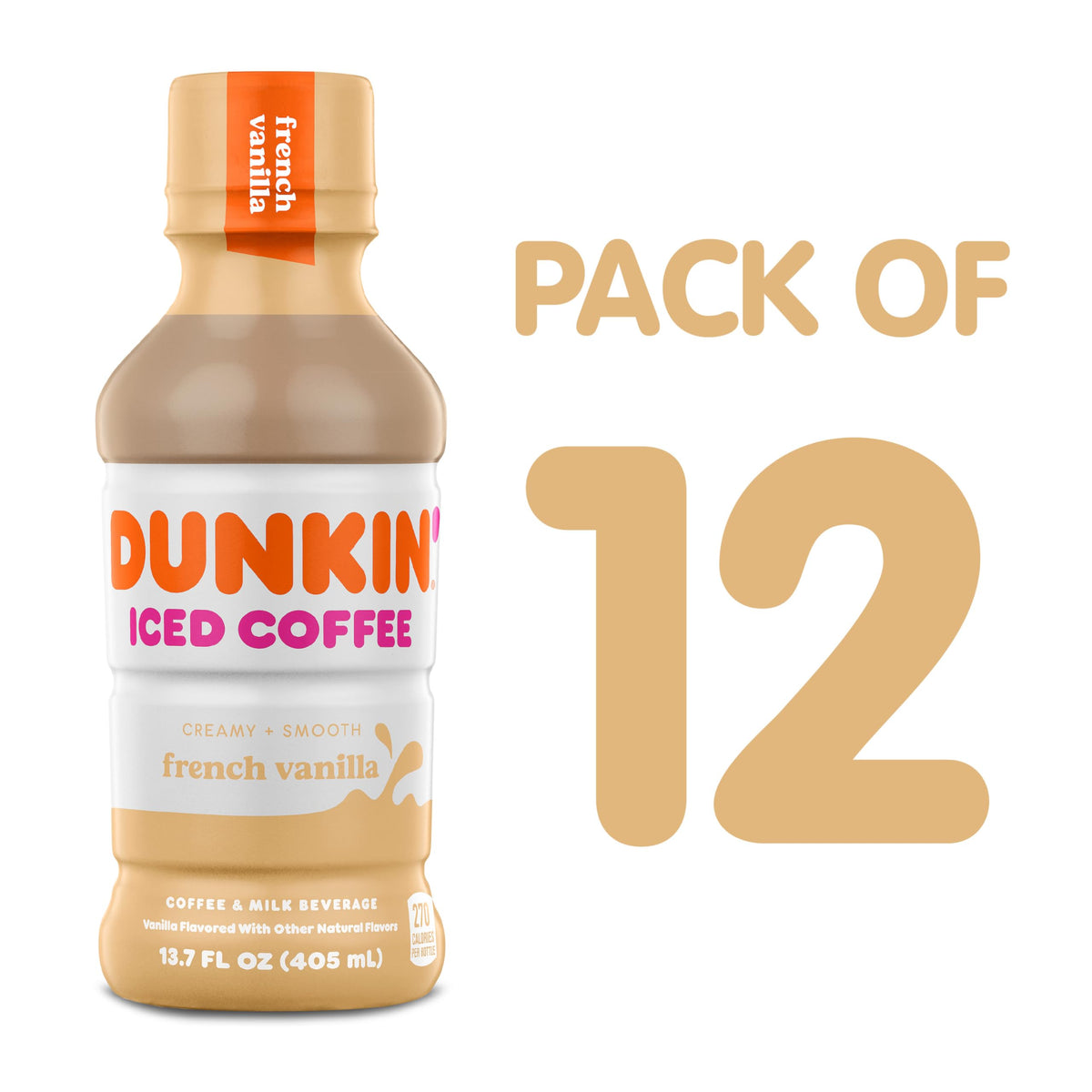 12-pack Dunkin iced coffee carton for convenient grab-and-go consumption.