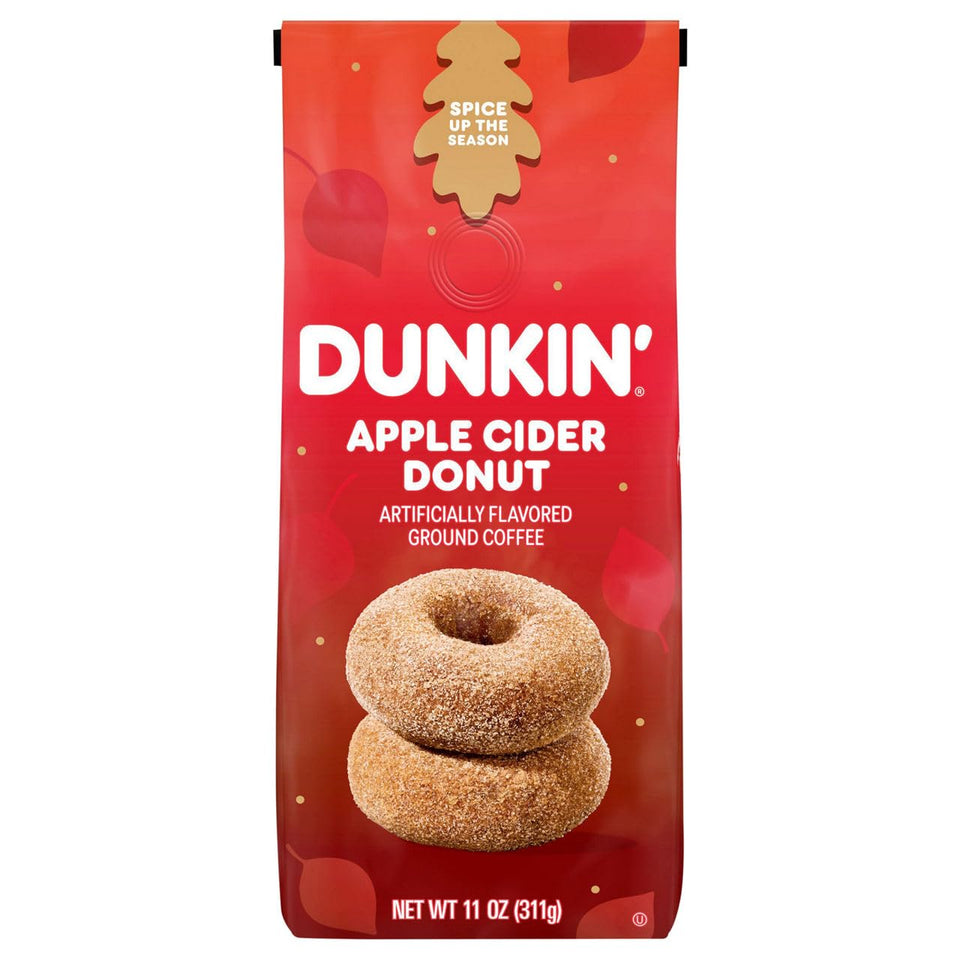 Dunkin Apple Cider Donut Ground Coffee 11 oz offers an aromatic morning brew.
