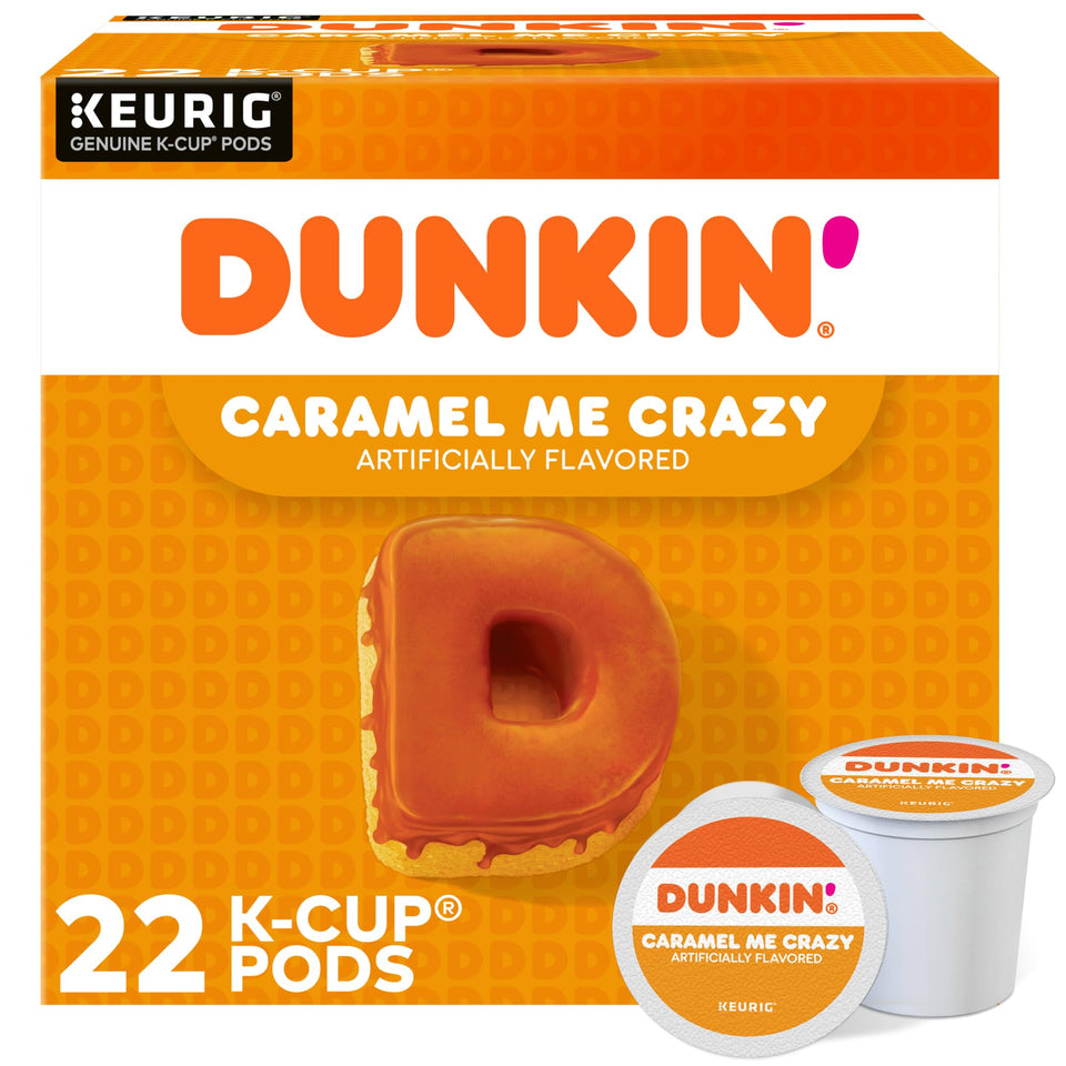 Dunkin Bakery Series Caramel Coffee Cake pods in a box for quick breakfast.