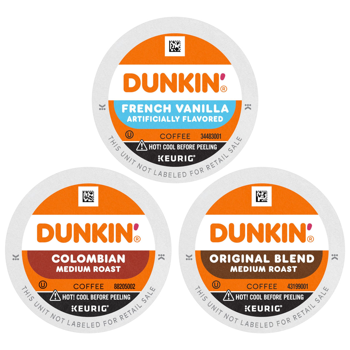 Dunkin Best Sellers Variety Pack front label, convenient multi-pack for family sharing.