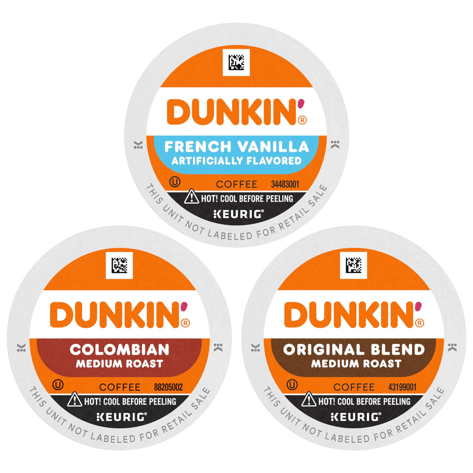 Dunkin Best Sellers Variety Pack front label, convenient multi-pack for family sharing.