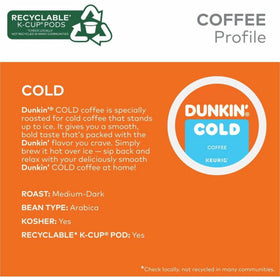 Dunkin Brew K-Cup uses Arabica beans for a rich aroma.
