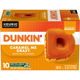 Dunkin Caramel Me Crazy pod boxes for easy at-home brewing.