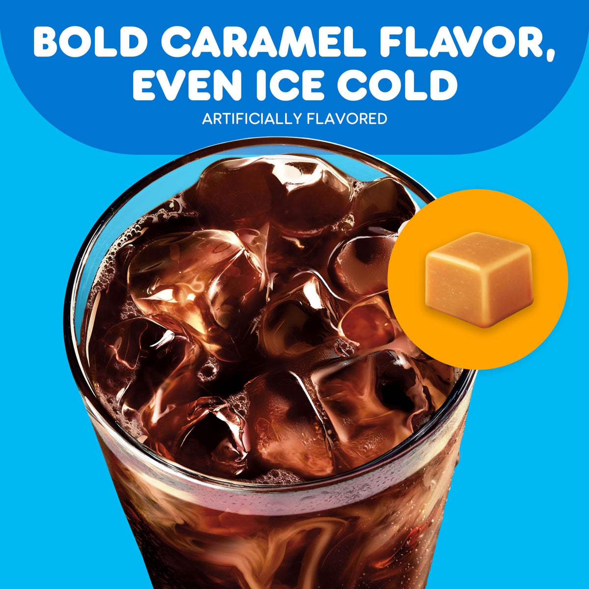 Dunkin Cold Caramel K-Cups stacked to emphasize ice compatibility.