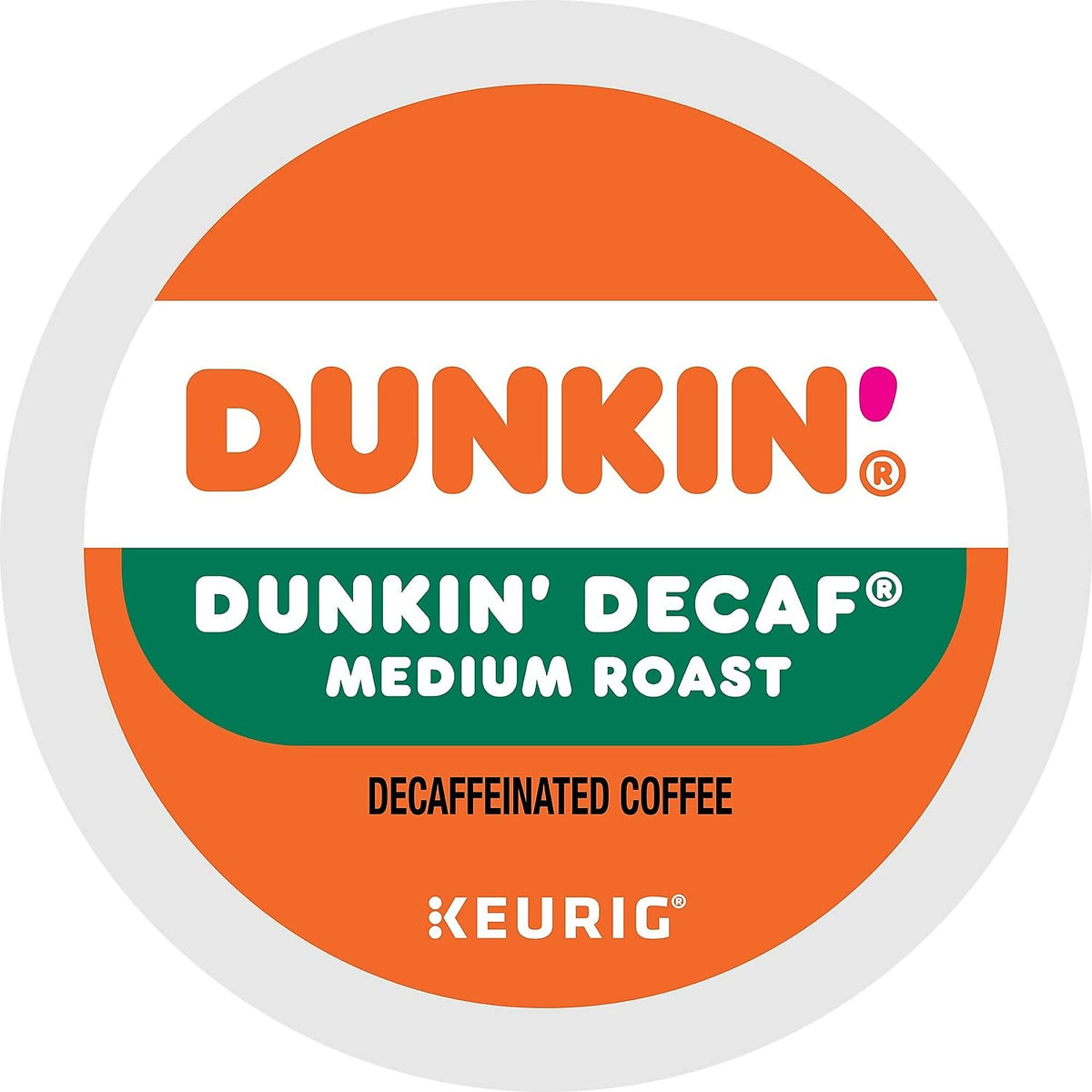 Close-up of a Dunkin Decaf K-Cup pod in a brewer.