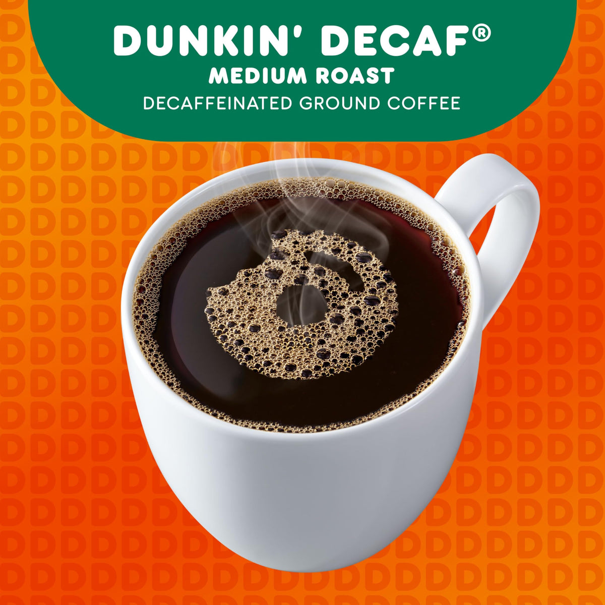 Dunkin' Donuts decaf coffee at home scene on kitchen counter.