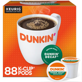 Dunkin Donuts Decaf K-Cups pack front, ready for your morning routine.