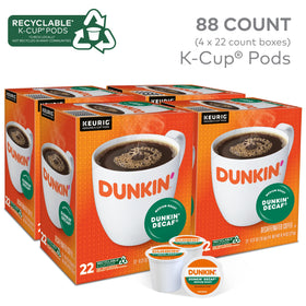 Dunkin Donuts Decaf K-Cups pod closeup highlights smooth, balanced flavor.