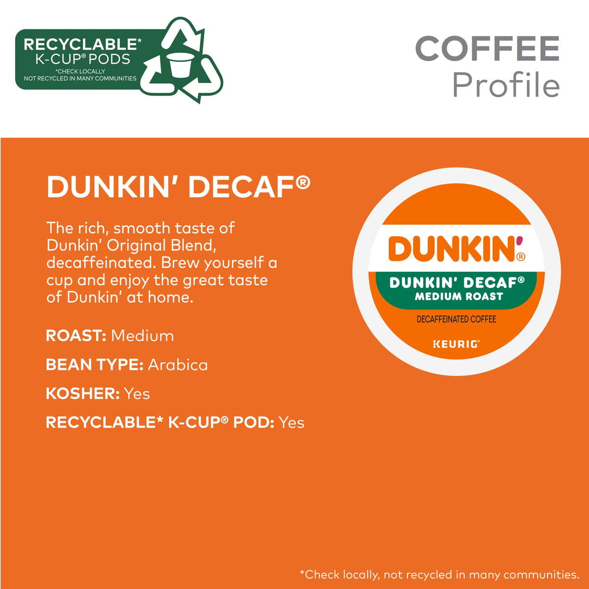 Dunkin Donuts Decaf K-Cups stacked pods for easy grabbing.