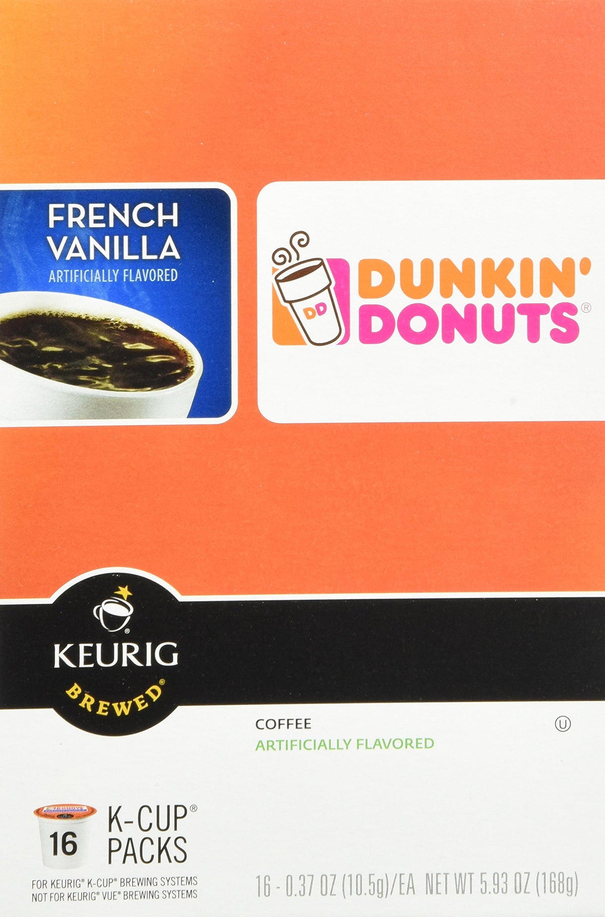 Dunkin Donuts French Vanilla K-Cups work with Keurig brewers for convenience.